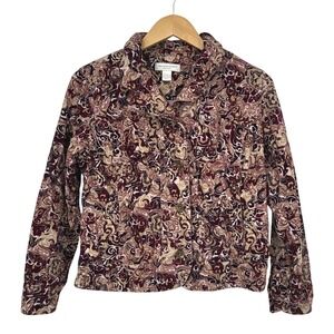 Christopher & Banks Jacket Women Small Petite Paisley Corduroy Button Up Boho